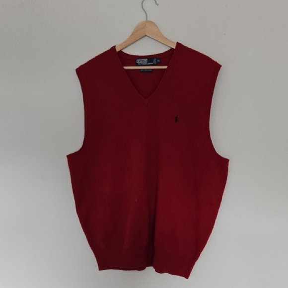 Polo By Ralph Lauren Men's Red 100% Lamb Wool Sweater Vest Size XL - Picture 1 of 5